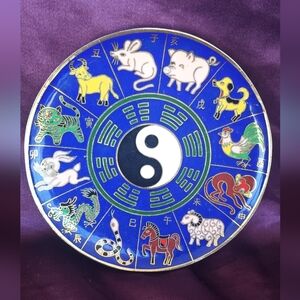 Blue Zodiac Plate with Yin Yang Design